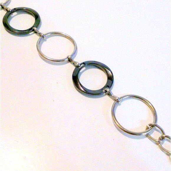 Silver and Gunmetal Circle Link Chain Belt - Picture 2 of 5